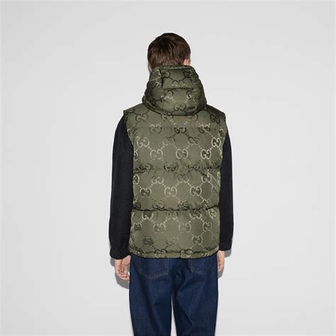 doudoune gucci vert|Jumbo GG canvas down vest in green .